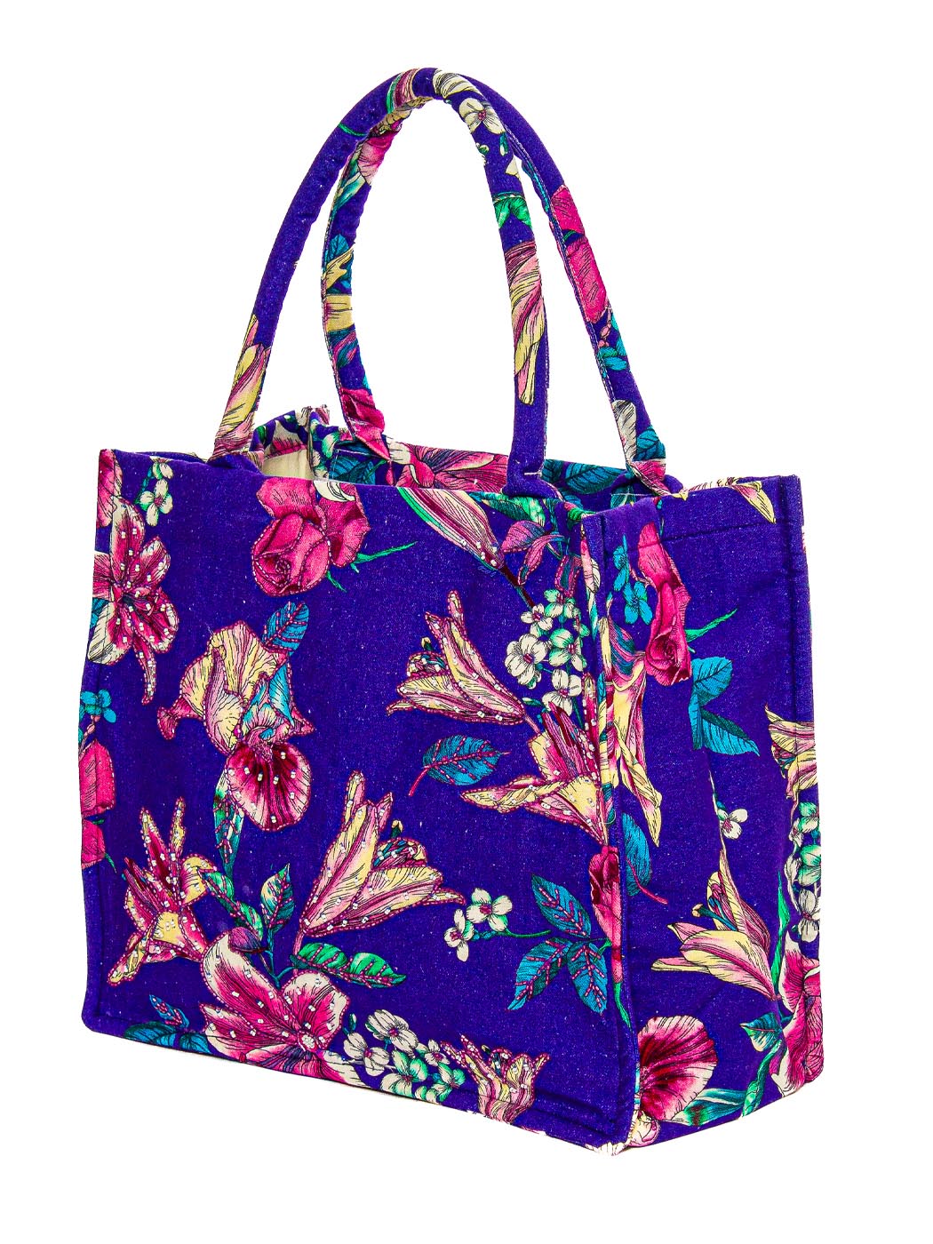 SHOPPING STAMPA FLOWER + RICAMI 100%CO MADE IN INDIA